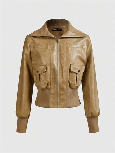 Grunge Punk Vintage Street-Style Distressed PU Biker Jacket For Women