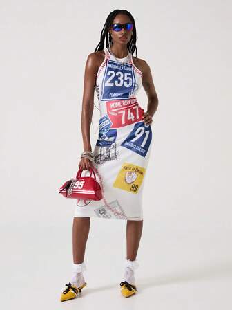 ROMWE Avant Sportliches Midikleid mit Nummer-Muster für Damen