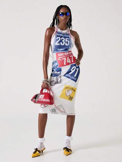 ROMWE Avant Sportliches Midikleid mit Nummer-Muster für Damen