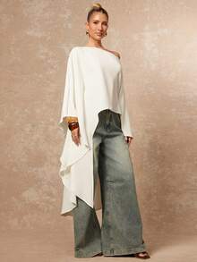 Lumalex Áo nữ dài tay màu trắng trơn, dáng rộng, vạt bất đối xứng, kiểu dáng thanh lịch, thoải mái, thích hợp cho mùa thu mới, dự tiệc prom, tiệc tùng, lễ hội, đi chơi, du lịch, tiệc ngoài trời, tiệc cưới, tiệc năm mới, tiệc đính sequin, tiệc đêm gala, tiệc Valentine, hẹn hò mùa xuân/hè. - trắng - Xem 4