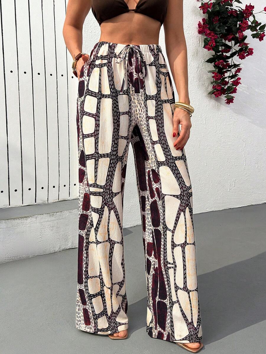 Cloudara Women Multicolor Printed Detailed Wide Leg Pants - Multicolor - View 1