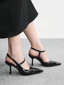 CUCCOO BIZCHIC Women's Pointed Toe Buckle Design Fashionable High Heels, Versatile For Daily Wear Valentine's Day - Black - View 5