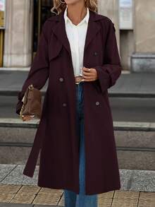 SHEIN Clasi Women's Thermal Lined Trench Coat, Autumn/Winter Coat,Fall,Fall Clothes For Women - Purple - View 4