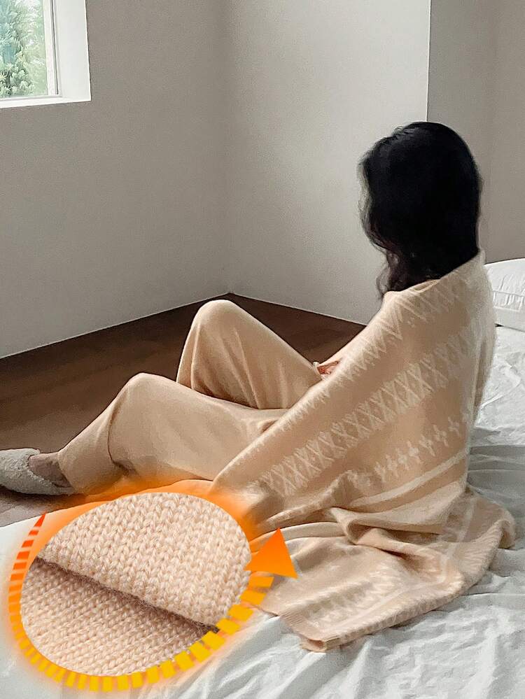 3pcs Set Loose Knit Shawl, Tank Top And Wide Leg Pants Casual Suit For Women