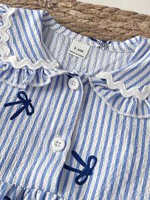 SHEIN 2 Pieces Baby Girl Cute Stylish Navy Neck Sleeveless Top And Pants Set, Preppy Style Spring And Summer Wear. - Baby Blue - View 4