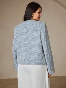 Aveloria Rosie Plus Size Women's Multi-Pocket Round Neck Blazer Jacket, Textured Bouclé Fabric - Multicolor - View 2