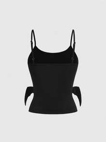 ROMWE Áo tank top nữ ôm sát in hình cánh dơi 3D 3D dễ thương kiểu Gothic với đôi mắt to và chiếc nơ. - màu đen - Xem 2