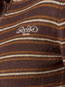 MUSERA 条纹针织短款拉链连帽上衣，春季少女风，日常穿搭，可爱休闲，甜豌豆春季款 - 彩色 - 查看 6