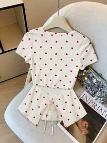 GlowEve Elegant Summer Knitted T-Shirt For Women - Apricot - View 2