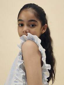 SUMWON Tween Striped Ruffle Sleeve Blouse And Wide Leg Pant Co-Ord Set Summer Casual Two Piece Outfit Festive Occasionwear - Baby Blue - View 5