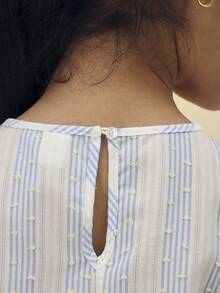 SUMWON Tween Striped Ruffle Sleeve Blouse And Wide Leg Pant Co-Ord Set Summer Casual Two Piece Outfit Festive Occasionwear - Baby Blue - View 8