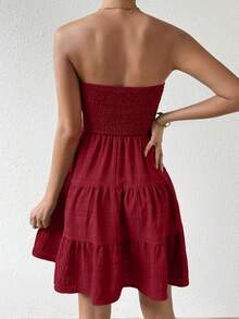 Chiquease Sleeveless Ruffle Hem Tube Dress - Burgundy - View 2