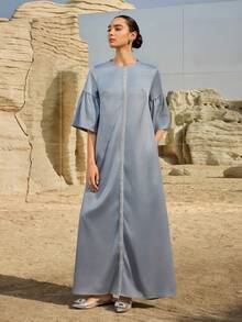 Graceveil Elegant Gray Glitter Arabic Style Evening Gown For Women,Luxury Dusty Blue Silk Najma Dress,Modest Abayas For Formal Parties,Arabic Style Dress - Grey - View 3