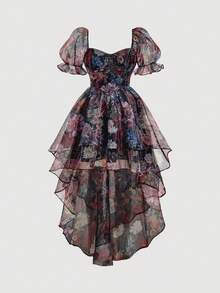 SHEIN MOD Đầm hai lớp dáng dài ngắn màu đen in họa tiết tranh sơn dầu cổ điển dành cho nữ cỡ lớn – Phong cách cổ điển, vẻ đẹp thần tiên, trang phục đi biển dành cho nữ, hoàn hảo cho kỳ nghỉ, hẹn hò, dã ngoại, tiệc tùng, dạ hội, lễ hội và sinh nhật. - Nhiều màu - Xem 4