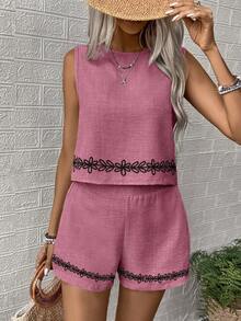 EMERY ROSE Conjunto de dos piezas de mujer tejido para tiempo vacaciones de verano - Rosa - Ver 6