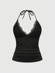 ROMWE J-Fashion Conjunto de ropa de estar en casa de top corto de cuello halter y shorts con estampado de cebra, estilo Y2K, para verano - Negro - Ver 5