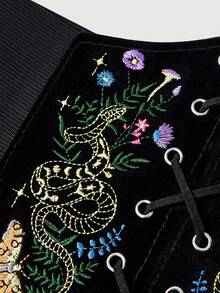 ROMWE 1pc Women Black Lace Chain Skull Cross Tie Decor Elastic Waistband Goth Dress Accessory For Halloween