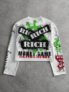 Manfinity Roghcode Men's Round Neck Long Sleeve Casual Fashion Printed Versatile T-Shirt Trippie Redd Shirt Asap Rocky Shirt Bob Marley Shirt Streetwear Camo - Multicolor - View 2