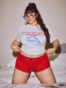 Lowkey Lull paquete de 3 bragas de algodón informales y de talla grande para mujeres con encaje en el borde de las piernas y pretina con volantes - Multicolor - Ver 2