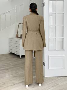 EURMUSE Grey Long Jacket And Straight Pant Two Pieces - Champagne - View 2