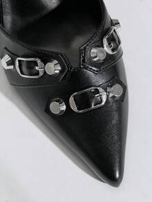 SHUZIA Women's Elegant Stylish Buckle Decor Point Toe Slip-On Stiletto Pumps Valentine's Day - Black - View 6
