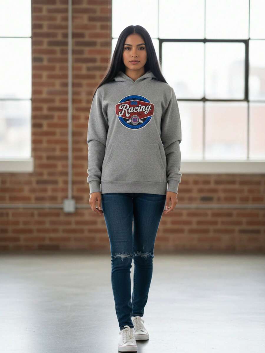 Mujer casual sudadera oversize mezcla urbano estampado gráfico color sólido bolsillo capucha manga larga otoño invierno uso diario sudadera - Gris - Ver 1
