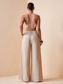 Zivah 2026 Spring/Summer New Music Festival Minimalist Textured Halter Top And Wide Leg Pants - Apricot - View 2