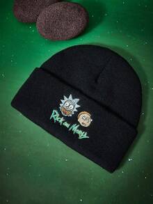 Rick and Morty X SHEIN 1pc Knitted Beanie Hat With Cartoon Embroidery, Fashionable Street Riding Gift Choice - A - View 1