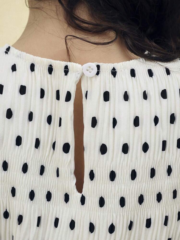 Polka Dot Top And Wide Leg Pants Set With Bow Details