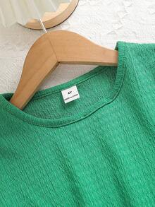 Elladie kids 2pcs/Set Young Girls Solid Color Crew Neck Short Sleeve T-Shirt And Elastic Waist Flare Leg Pants, Spring/Summer - Green - View 6