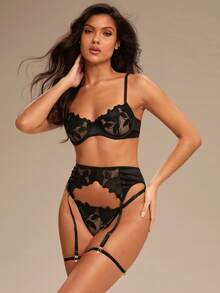 Enchnt 5-Piece Women Sexy Lingerie Set For Going Out - Black - View 3