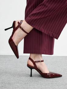 CUCCOO BIZCHIC 女士尖头搭扣设计时尚高跟鞋，适合日常穿着 - 酒紅色 - 查看 3