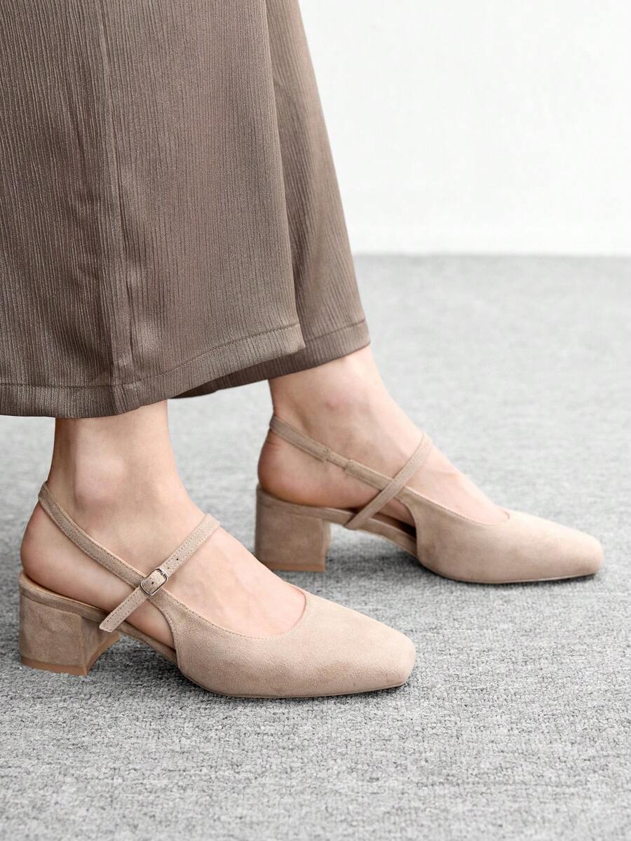 CUCCOO BIZCHIC Women Shoes Classic Simple Square Toe Thick Heel High Heels Daily Versatile Valentine's Day - Light Apricot - View 1