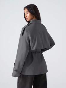 LYSMO Women's Solid Color Fashionable Minimalist Design Trench Coat - Dark Grey - View 2