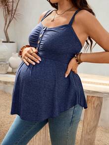 SHEIN Maternity Summer Outfits Maternity Casual Solid Color Camisole Nursing Top Perfect For Vacation - Navy Blue - View 5