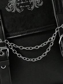 ROMWE Grunge Punk Large Capacity Solid Black Backpack - Black - View 5