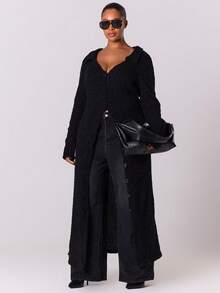 MUSERA Plus Solid Longline Cardigan - Black - View 5