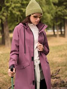 In My Nature Women's Letter Print Raglan Sleeve Hooded Outdoor Raincoat Jacket