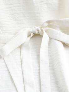 GlowEve Women's Cinched Waist Tie-Up Asymmetrical Hem Blouse - White - View 5