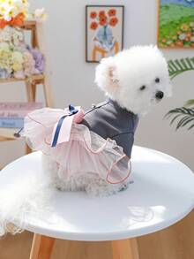 PETSIN 1件宠物服装，小型犬猫通用服装，宠物公主风连衣裙，蓬松网纱连衣裙带蝴蝶结装饰 - 彩色 - 查看 7