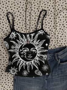 Attitoon Women's Casual Sun Pattern Sexy Camisole Bodysuit Spring - Multicolor - View 3