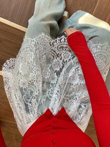 Dazy Plus 女士弹力腰带蕾丝拼接时尚百搭迷你裙 - 白色 - 查看 1