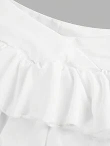 Girlism 少女休闲、运动、上学、返校季，白色荷叶边下摆短裤搭配交叉腰线半身裙，春夏款 - 白色 - 查看 3