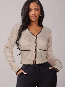 Radiana Áo khoác cardigan dệt kim cổ chữ V kiểu Pháp, mẫu mới mùa thu, đa năng. - Màu be - Xem 6