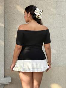 SHEIN EZwear 大碼露肩素色上衣 - 黑色 - 查看 3