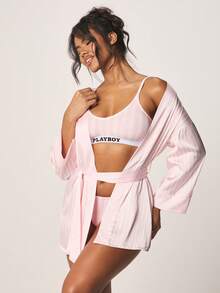 MISSGUIDED Soft Pink Tie Dye Kimono Style Robe With Long Sleeves And Belt Closure Loungewear Sleepwear Comfort - Pink - View 1