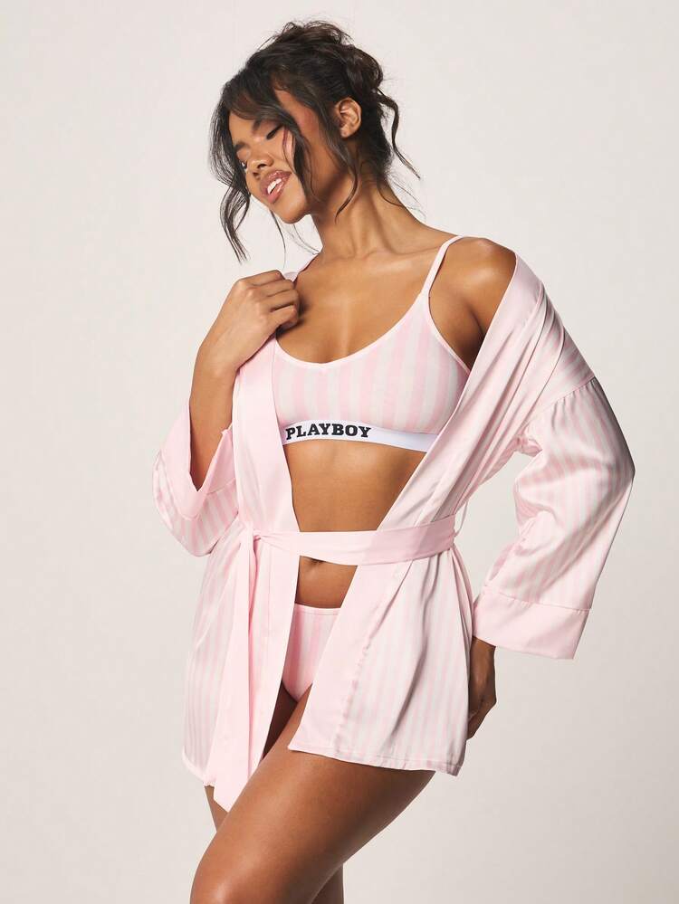 MISSGUIDED ソフトピンクのタイダイ調キモノスタイルのローブ、長袖とベルト付き、ルームウェア、パジャマ、快適