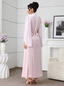 Al Najma Elegant Luxurious Beaded Flare Sleeve Waist Slimming Flared Dress - Pink - View 2