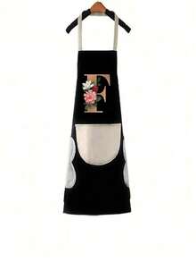 1pc Household Apron Waterproof Oilproof Can Wipe Hands Kitchen Work Clothes Fashion Initial Letter Print Men And Women Home Cooking Cleaning Apron Unisex Sleeveless Apron - Black - View 40