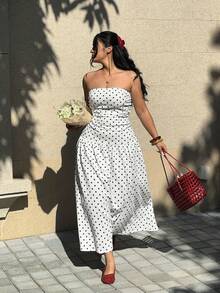 GalTyme Đầm cúp ngực thời trang in chấm bi dành cho nữ cỡ lớn, thích hợp cho kỳ nghỉ. - Nhiều màu - Xem 1